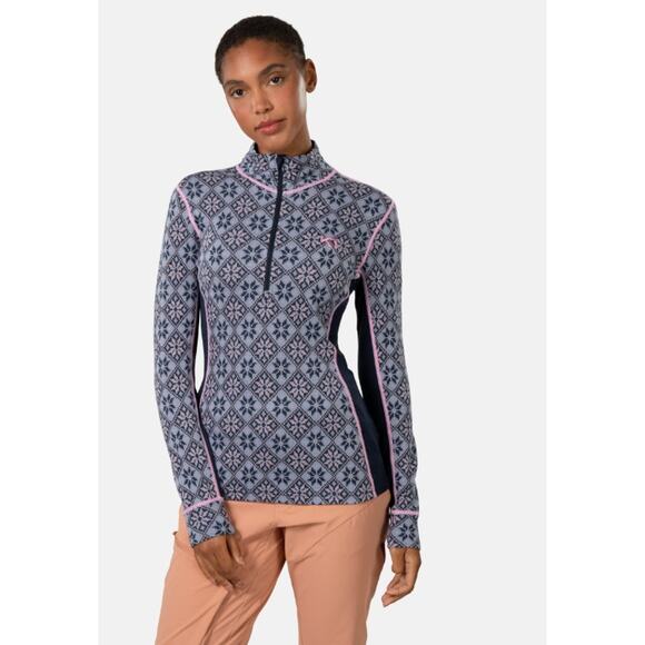 Kari Traa Jackets & Blazers - Kari Traa Rose Half-Zip Top blue and white Nordic pattern pink trim